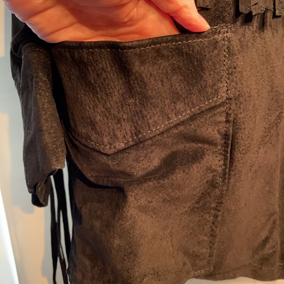 Vintage Black Leather Suede Fringed Jacket, Size L - Picture 2 of 8